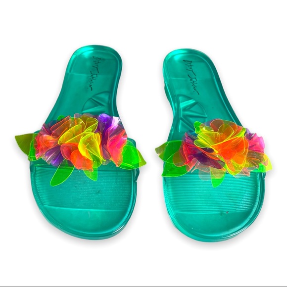 Betsey Johnson Shoes - Betsey Johnson Slides Evviee Rockabilly Pinup Summer Jelly Sandals Neon 10